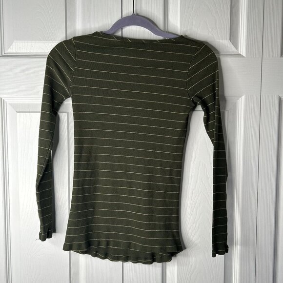 Soon Maternity Dark Green Striped Long Sleeve Ribbed Top Women's Size Small S - Picture 2 of 7